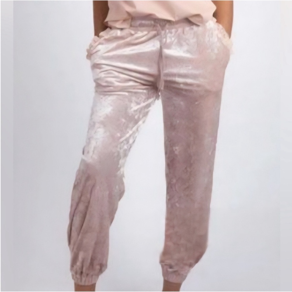 🌱Bollé Crushed Velvet Joggers in Light Taupe